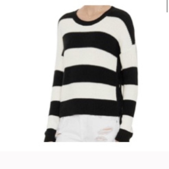 Intermix Side Tie Striped Black and White Cotton Cashmere Sweater Size L - Picture 2 of 4